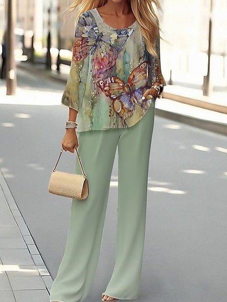 New crew neck 3D printed women's fashion shirt set m301240