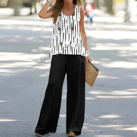 Casual fashion vest trousers set crew neck sleeveless top m301296