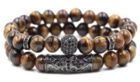 Tiger's eye copper micro-inlaid elastic bracelet black matte zircon m3331288