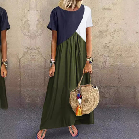 New geometric contrasting color splicing dress summer beach dress m301345