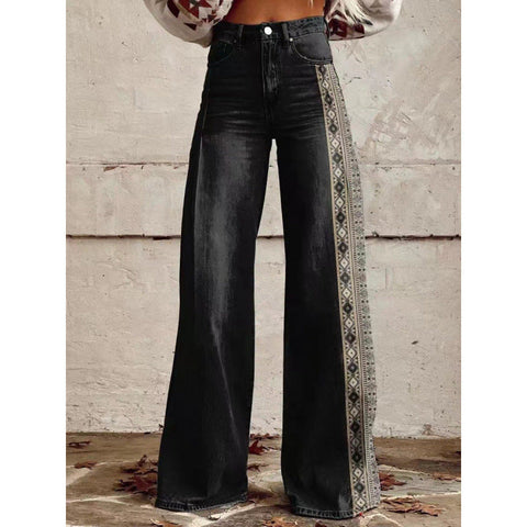 3D heat transfer flared pants simulation denim trousers loose pants m301550