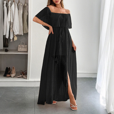 Temperament elegant tube top waist short sleeve women's long dress dress m301405
