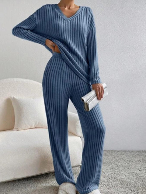 Straight pants temperament loose V-neck pit strip knitted cover m301375