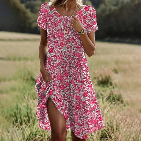 Summer literary and ethnic style large round neck medium and long dress m300741