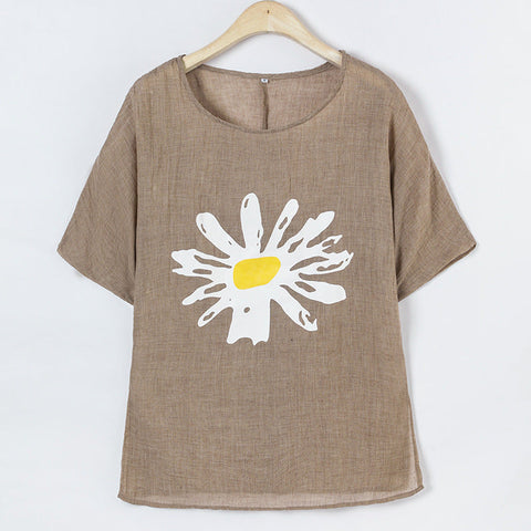 Loose Crew Neck Printed Pullover Medium Sleeve Women's T-Shirt m300917