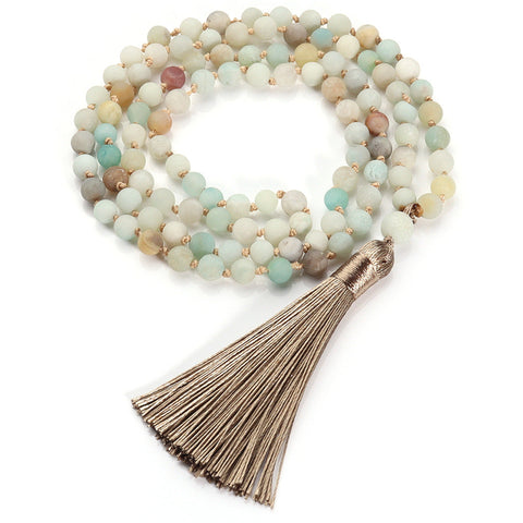 108 natural stone beaded necklace Mara beads fringed hand-knotted sweater chain m3331281