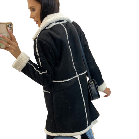 Solid color thickened lamb wool splicing coat jacket m300683