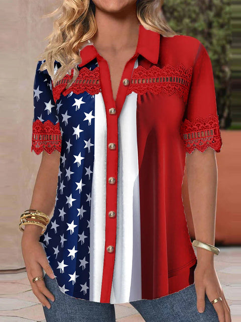 Casual shirt collar short sleeve regular cardigan digital print women's shirt m301418