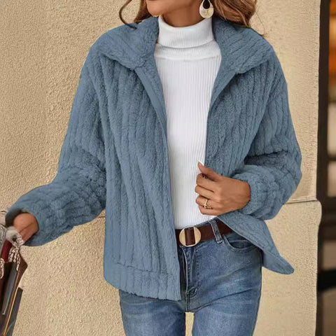 Pit strip plush cardigan lapel short jacket m300357