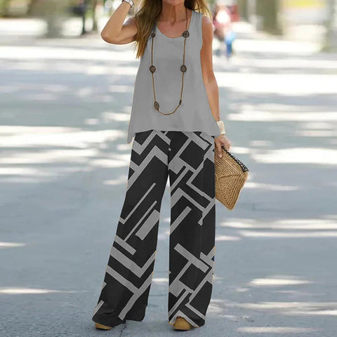 Casual fashion vest trousers set crew neck sleeveless top m301296