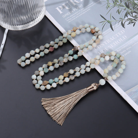 108 natural stone beaded necklace Mara beads fringed hand-knotted sweater chain m3331281