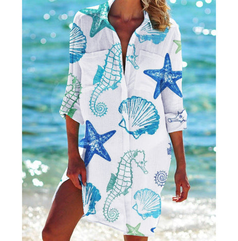 Bikini jacket shirt swimsuit cardigan women's printed resort beach shirt m301274