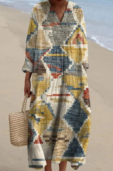 Ladies casual floral 3D printing sleeve dress m301071