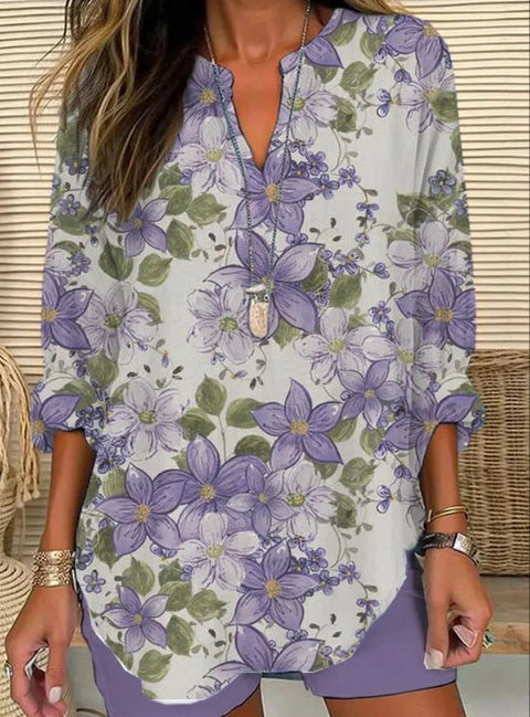 Loose 3D Printed V-Neck Shirt Long Sleeve T-Shirt m301360