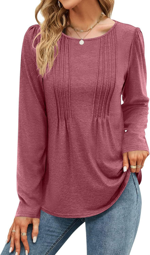 Stripe solid color round neck long-sleeved t-shirt m300549