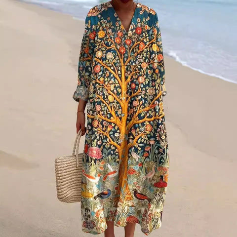 Ladies casual floral 3D printing sleeve dress m301071