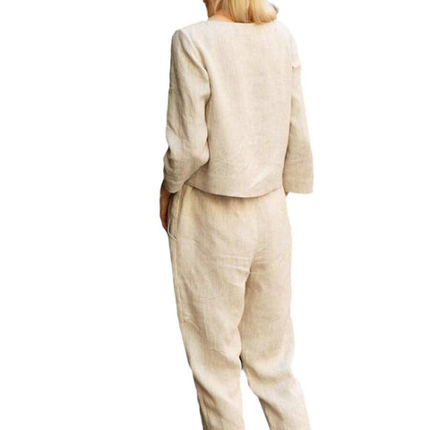 Linen suit women's fashion solid color casual two-piece set m300052