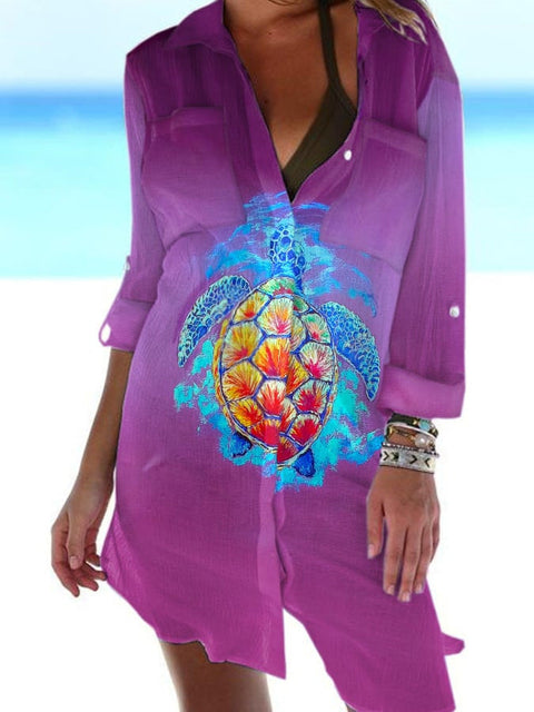 Bikini jacket shirt swimsuit cardigan women's printed resort beach shirt m301274