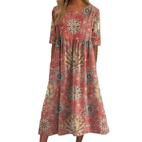 Summer new mid-waist crew neck printed pendulum dress m301250