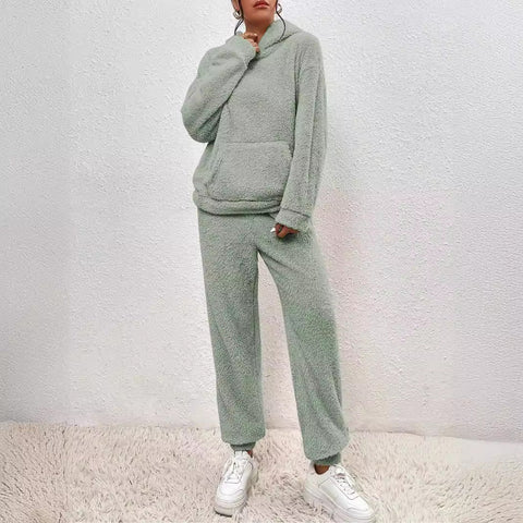 Hooded long-sleeved sticker bag casual trousers home two-piece set m300437