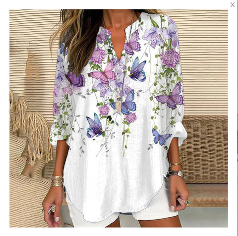 Loose printing round neck casual large size pullover women's clothing T m301359