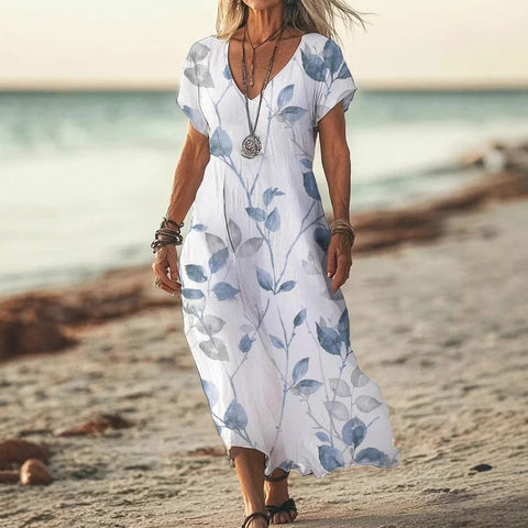 New 3D digital print ladies bohemian fashion V-neck dress summer m301249