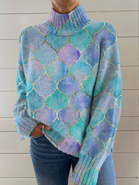 Christmas abstract print casual cape jacket cardigan sweater m302114