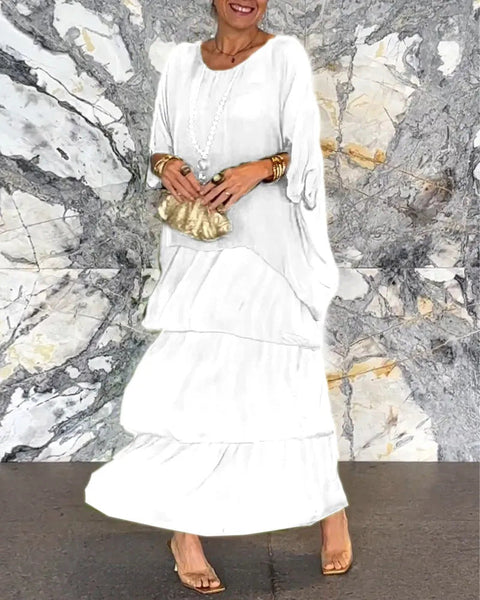 Fashion women's temperament round neck bat sleeve long dress m301334