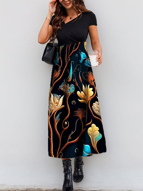 Splicing print elegant fashion dress m301209