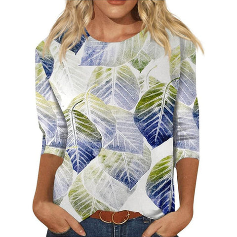 Seven-quarter sleeve plant flower 3D printing crew neck pullover m300615