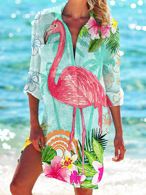 Bikini jacket shirt swimsuit cardigan women's printed resort beach shirt m301274
