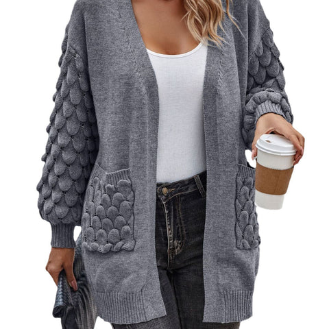 Autumn and winter feather net color V-neck cardigan long-sleeved knitted pocket sweater m300604