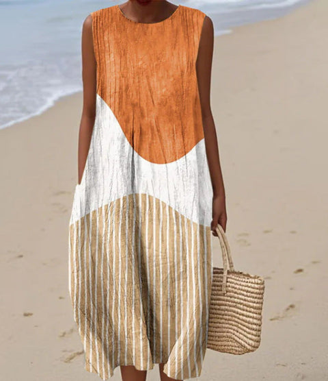 New sleeveless casual printing temperament long dress dress slim fit small fresh casual dress m301521