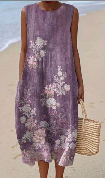 Sleeveless printed temperament long dress dress m301527