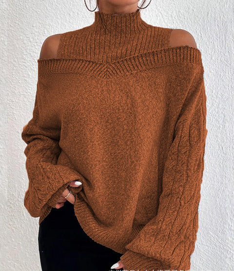 Off-the-shoulder semi-turtleneck sweater loose knitted sweater women's m300502