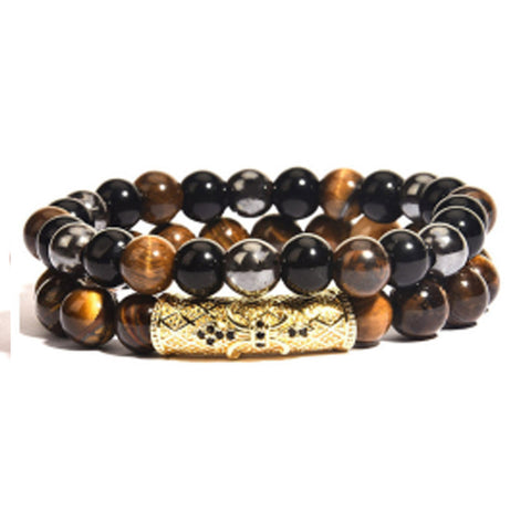 Tiger's eye copper micro-inlaid elastic bracelet black matte zircon m3331288