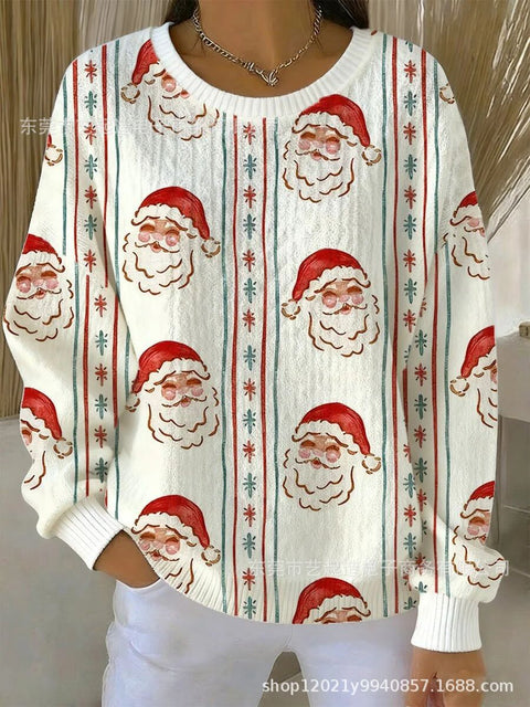 Christmas pattern, creative women's crew neck knitted sweater loose and versatile m302186