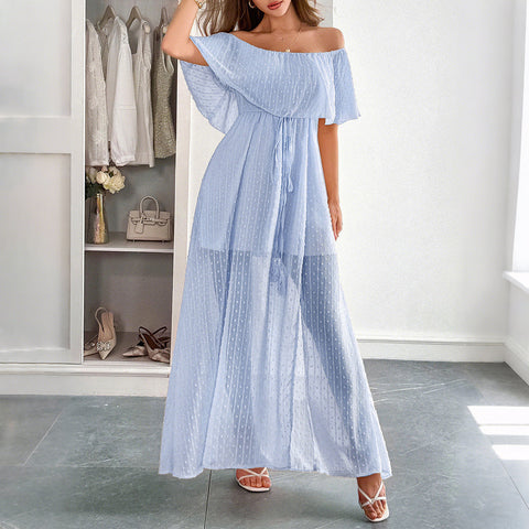 Temperament elegant tube top waist short sleeve women's long dress dress m301405
