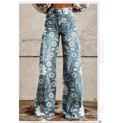 3D heat transfer flared pants simulation denim trousers loose pants m301550