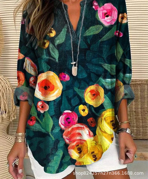 Summer women's long-sleeved 3D digital printing loose European size top m301362