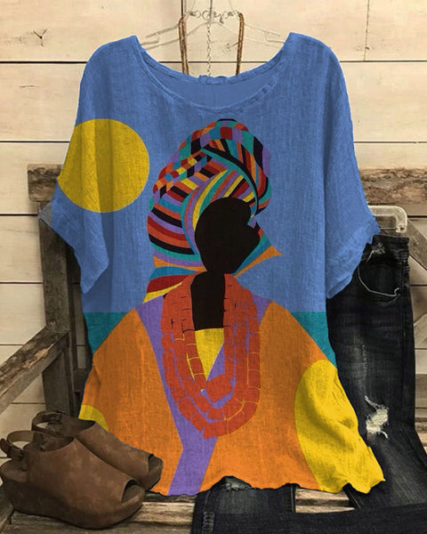 Loose round neck short-sleeved cotton and linen top women's m301281