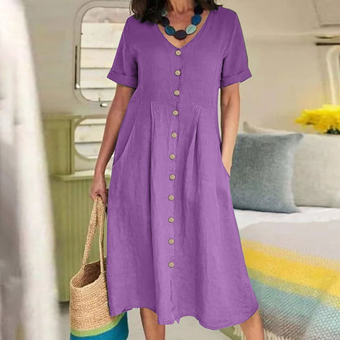 New solid color loose high waist cotton and linen dress m301192