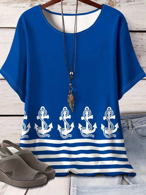 Retro printed cotton short-sleeved T-shirt early spring new versatile crew neck bottoming shirt m301287