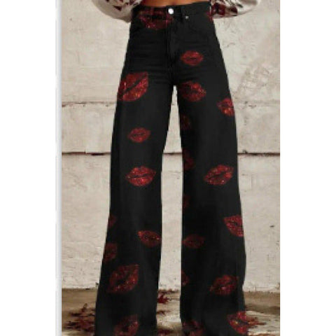 3D heat transfer flared pants simulation denim trousers loose pants m301550