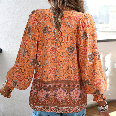 Printed shirt temperament foreign trade v-neck long-sleeved top m300866
