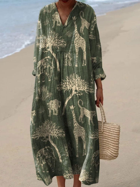 Ladies casual floral 3D printing sleeve dress m301071