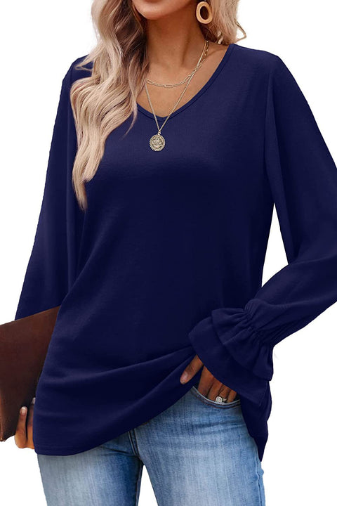 New flared sleeve long sleeve solid color t-shirt top m300552