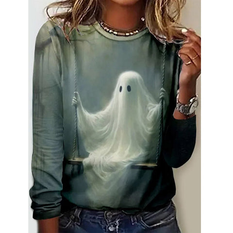 Autumn and winter women, new long-sleeved printed crew neck T-shirt top m301560