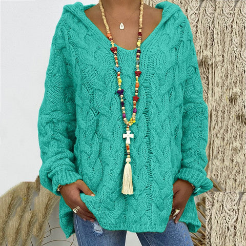 Solid color twist knitted hoodie m300492