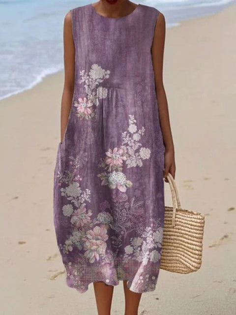 New sleeveless casual printing temperament long dress dress slim fit small fresh casual dress m301521